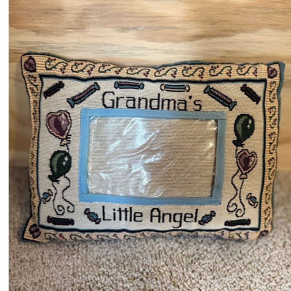 Vintage Woven Photo Frame Pillow Nursery Baby Keepsake Grandma
